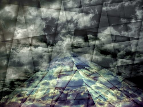 scaffold of time effect 2013 photo composing with blue and black clouds as a pyramid abstract