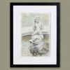 dolphin riding drawing pens frame passepartout