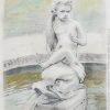 dolphin riding drawing pens frame passepartout