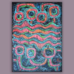 abstract linewand canvas turquoise pink black